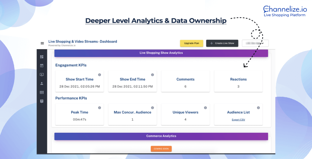 Channelize.io livestream shopping dashboard