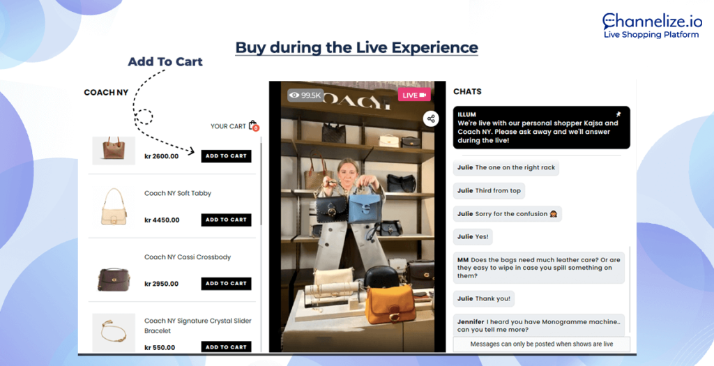 Add-to-cart with Channelize.io livestream shopping platform