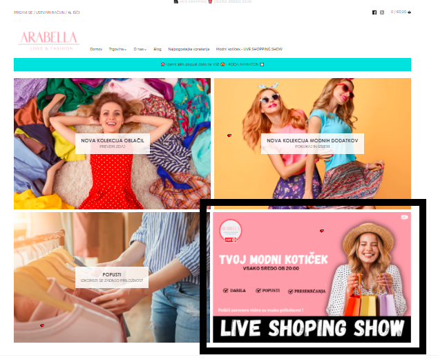 Live Shopping banner on homepage