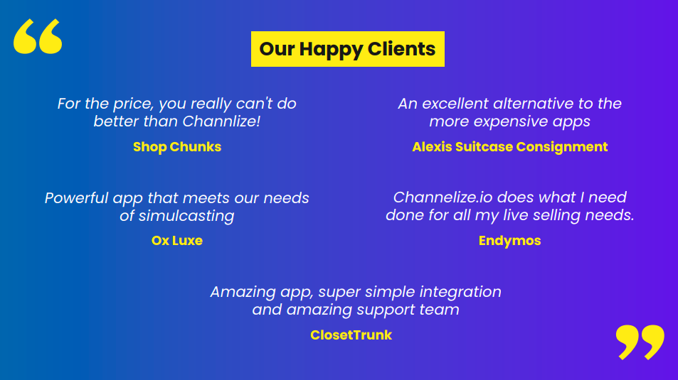 Clients of Channelize.io Live Shopping Platform