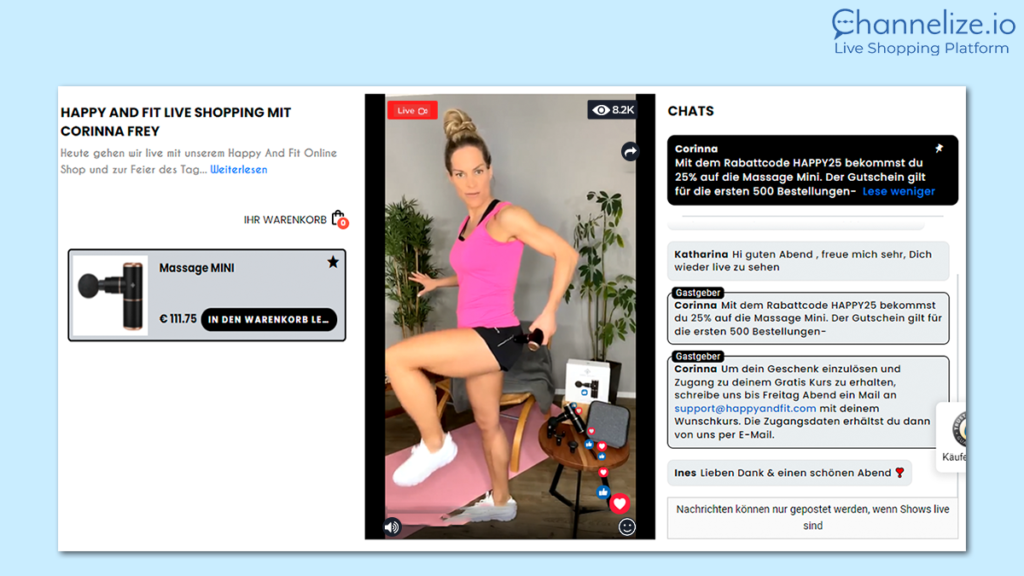 Channelize.io Live Shopping Platform for Health & Fitness Brands